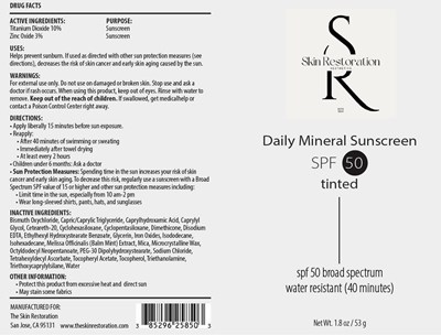 Package Label (The Skin Restoration Daily Tinted Mineral Spf)